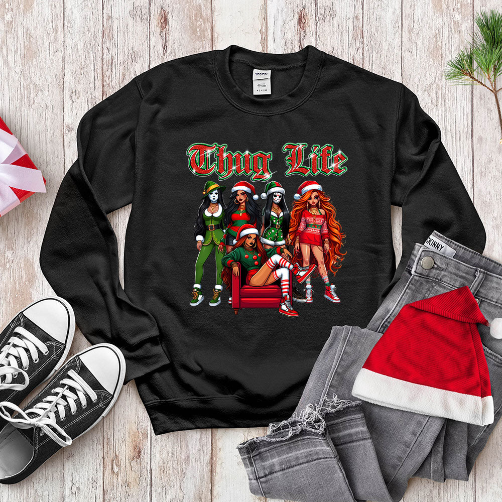 Funny Thug Life Christmas, Holiday Outfit for Women, Cute Santa Girl Tee