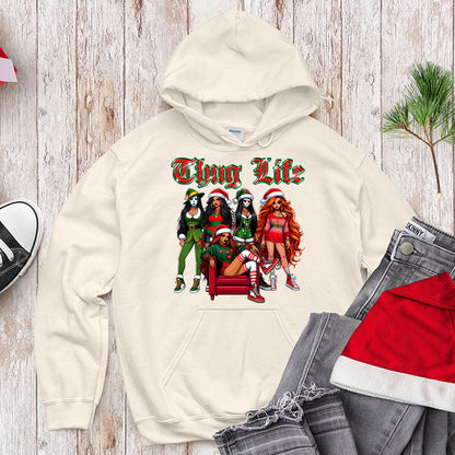 Funny Thug Life Christmas, Holiday Outfit for Women, Cute Santa Girl Tee