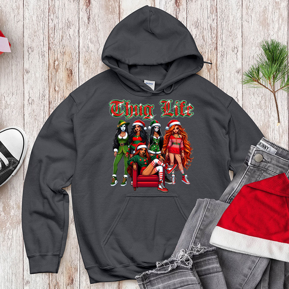 Funny Thug Life Christmas, Holiday Outfit for Women, Cute Santa Girl Tee
