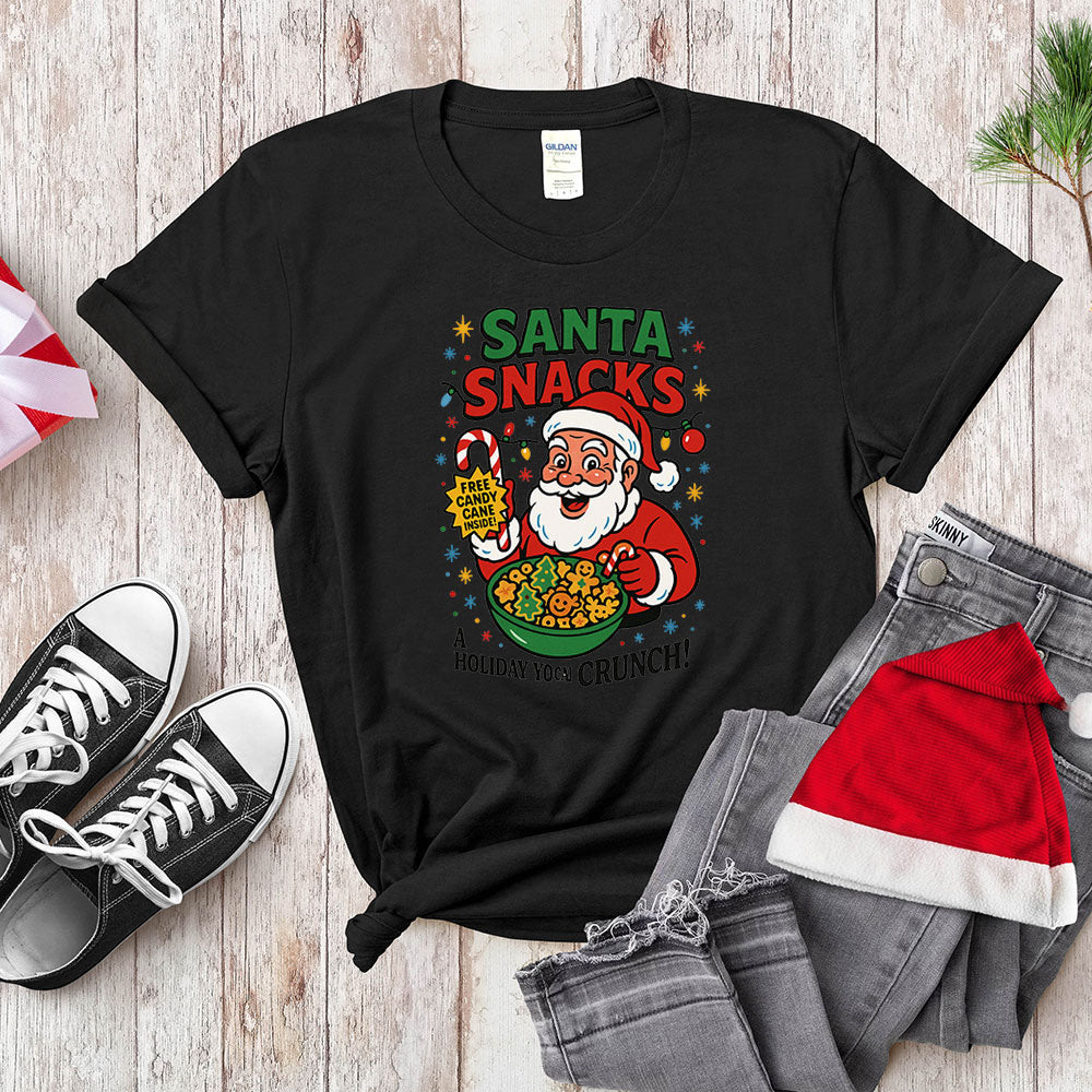 Santa Snacks Funny Christmas Cereal Parody Shirt - Jolly Crunch