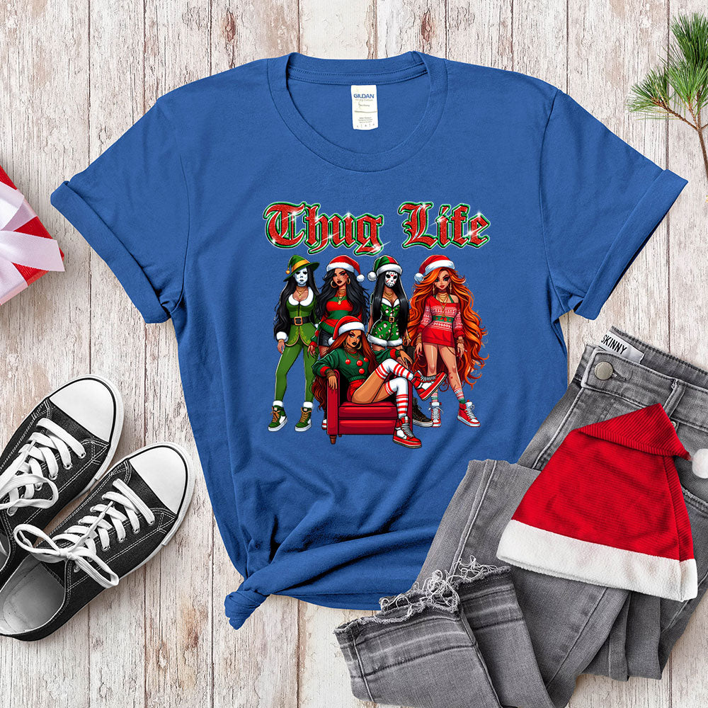 Funny Thug Life Christmas, Holiday Outfit for Women, Cute Santa Girl Tee