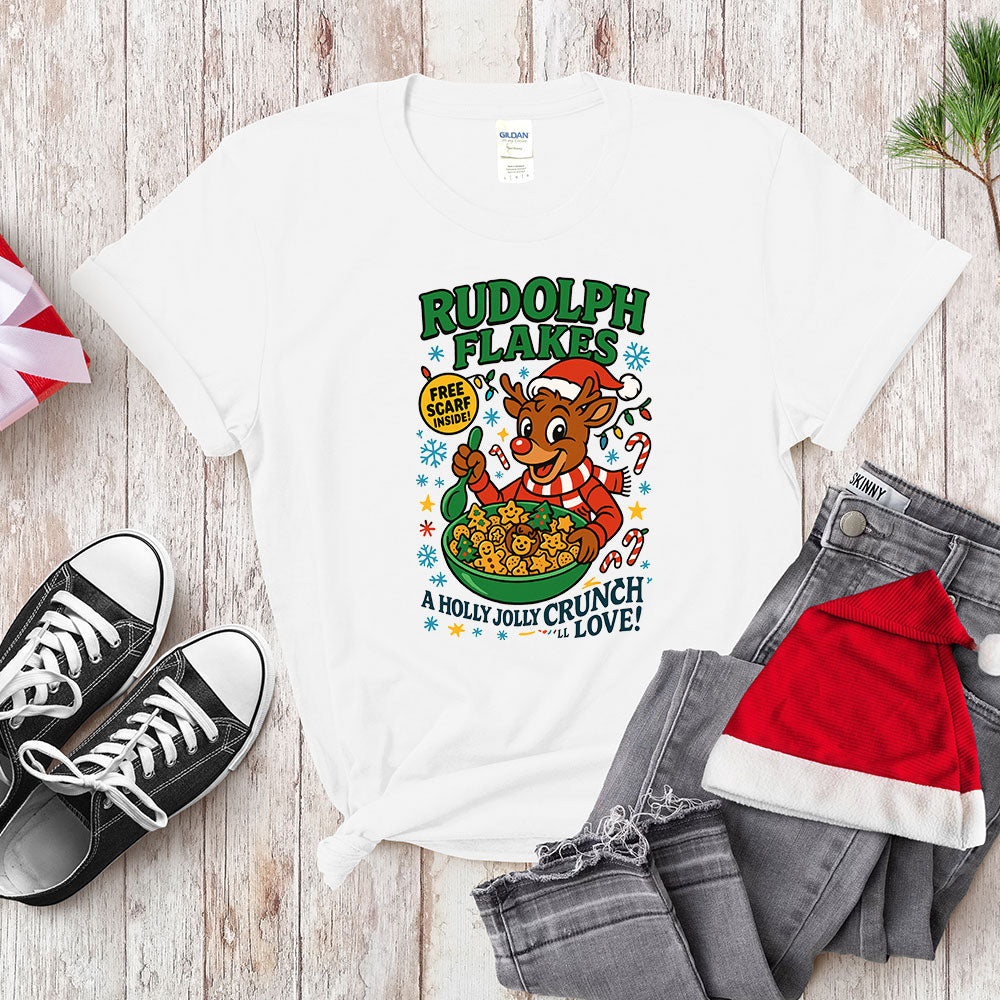 Red-Nosed Reindeer Cereal Parody Shirt - Holly Jolly Crunch