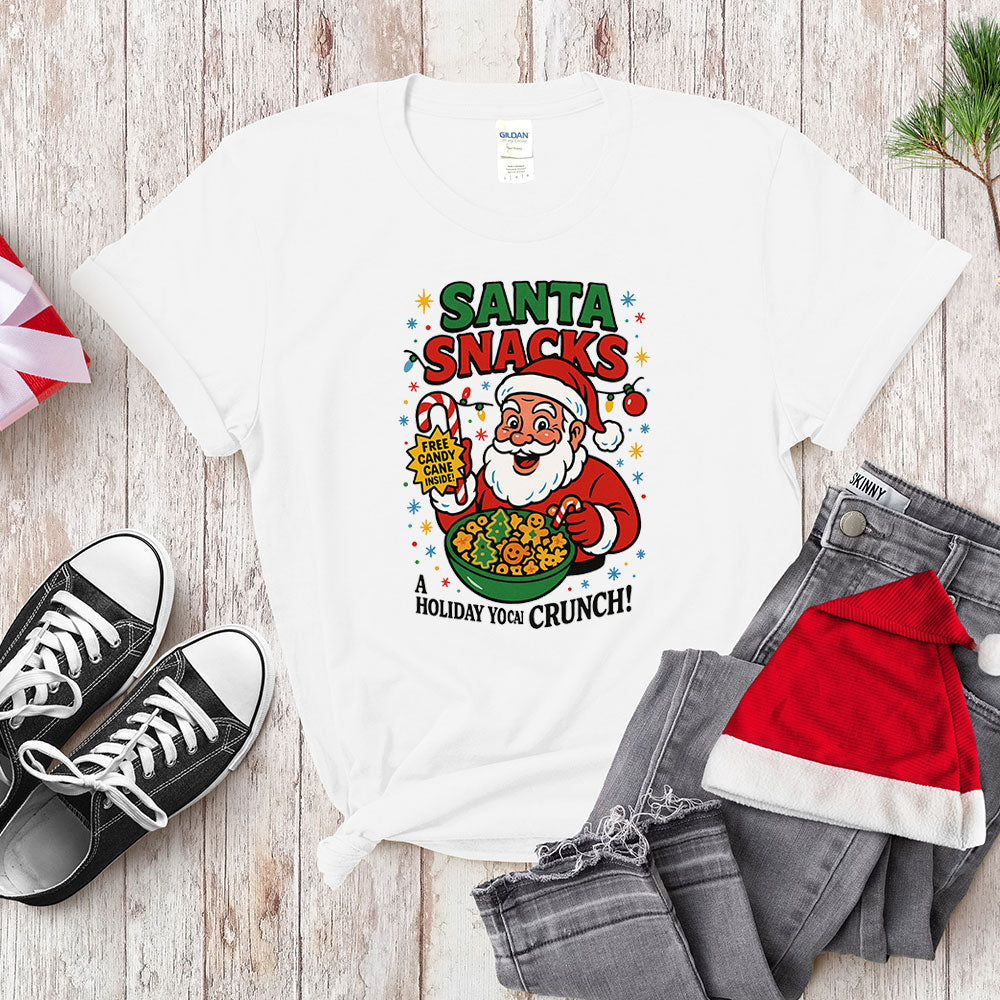 Santa Snacks Funny Christmas Cereal Parody Shirt - Jolly Crunch