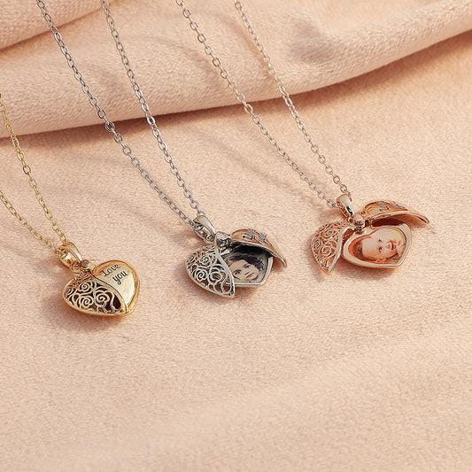 Personalized Full Color Photo Necklace - Heart Lockets in Gold/Silver