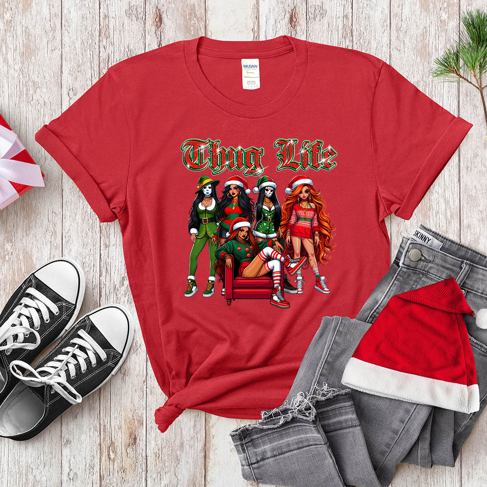 Funny Thug Life Christmas, Holiday Outfit for Women, Cute Santa Girl Tee