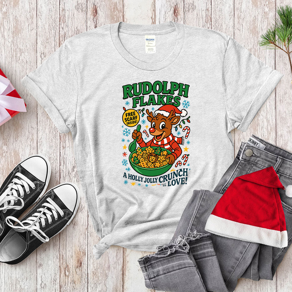 Red-Nosed Reindeer Cereal Parody Shirt - Holly Jolly Crunch