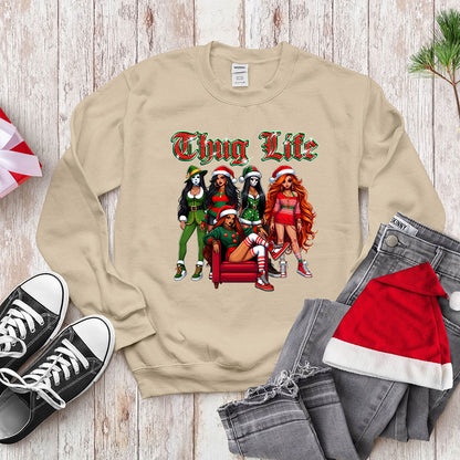 Funny Thug Life Christmas, Holiday Outfit for Women, Cute Santa Girl Tee