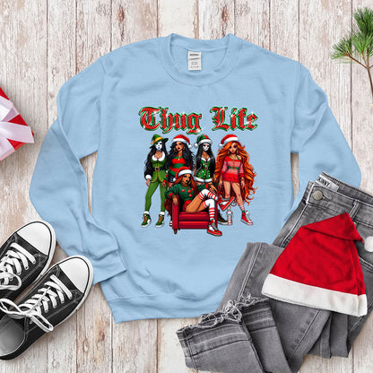 Funny Thug Life Christmas, Holiday Outfit for Women, Cute Santa Girl Tee