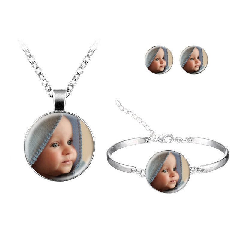 Custom Photo Jewelry Set: Personalized Necklace, Bracelet, Earring - Perfect Family Gift