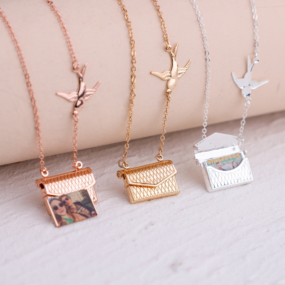 Envelope Pendant Necklace Custom your message or Photo Mail Pendant Necklace Jewelry Gift gift box packing