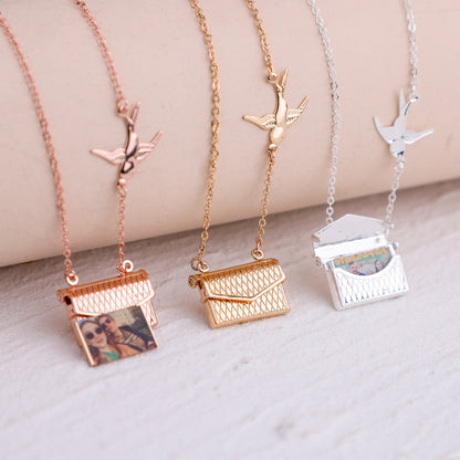Envelope Pendant Necklace Custom your message or Photo Mail Pendant Necklace Jewelry Gift gift box packing
