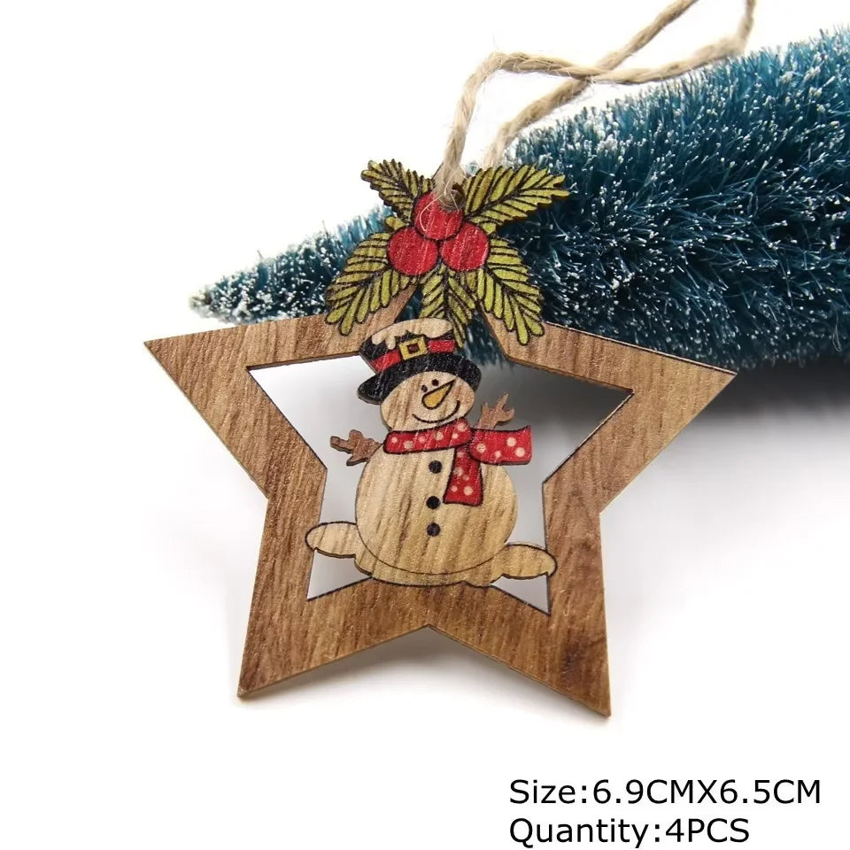 4pcs Star/Heart Printed Wooden