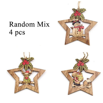 4pcs Star/Heart Printed Wooden