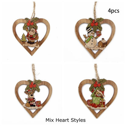 4pcs Star/Heart Printed Wooden
