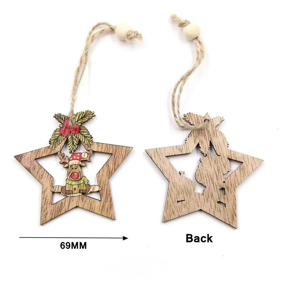 4pcs Star/Heart Printed Wooden