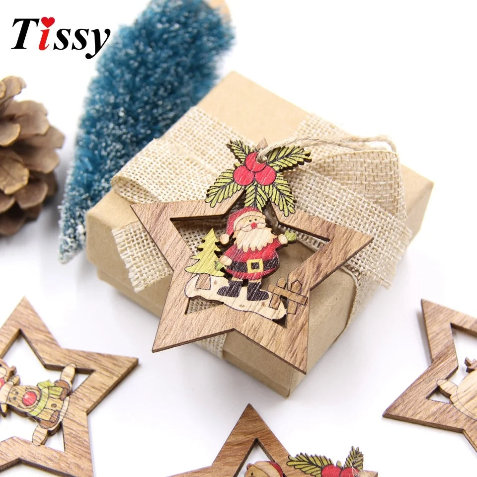 4pcs Star/Heart Printed Wooden