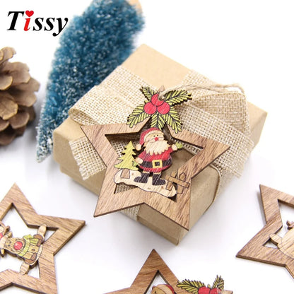 4pcs Star/Heart Printed Wooden