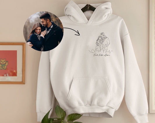 Personalized Photo line Drawing Hoodie & Crewneck - Custom Portrait Embroidered Hoodie for Him and Her