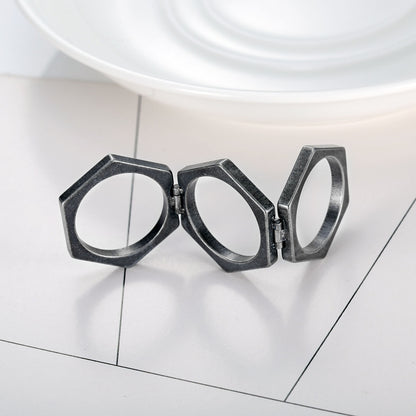 Vintage Men's Hexagon Ring - Antique Stainless Steel Jewelry Gift