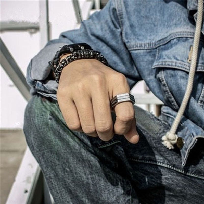 Vintage Men's Hexagon Ring - Antique Stainless Steel Jewelry Gift