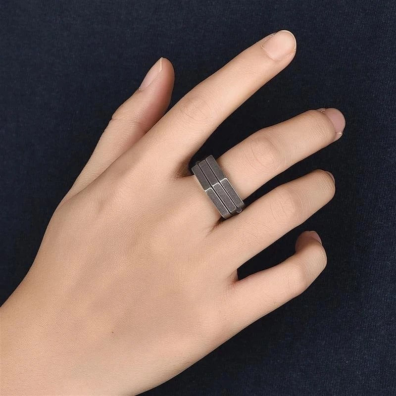 Vintage Men's Hexagon Ring - Antique Stainless Steel Jewelry Gift