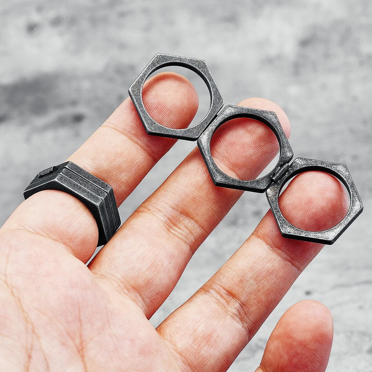 Vintage Men's Hexagon Ring - Antique Stainless Steel Jewelry Gift